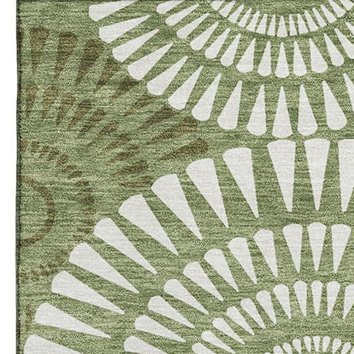 10' X 14' Geometric Washable Area Rug With UV Protection (669793) - Green / Ivory