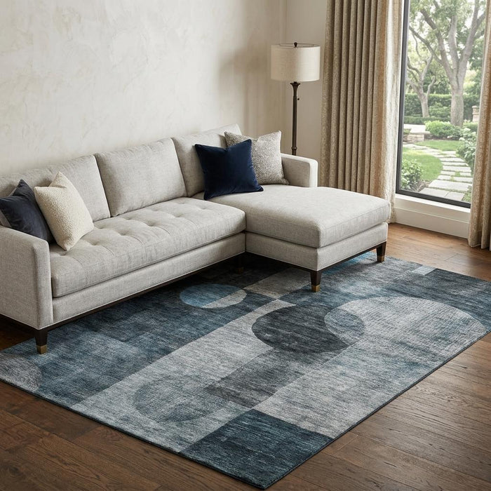 10' X 14' Geometric Washable Area Rug With UV Protection (684744) - Teal / Gray / Silver
