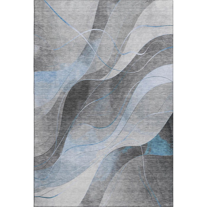 10' X 14' Abstract Washable Area Rug With UV Protection (696608) - Sky Blue / Gray / Silver