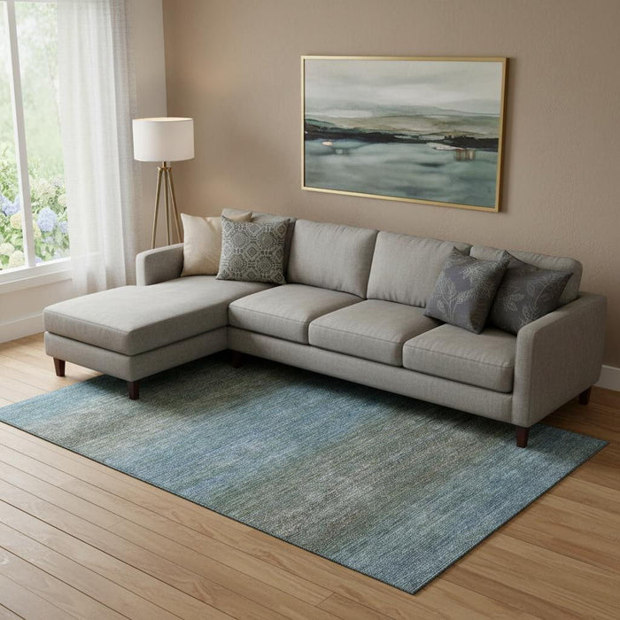10' X 14' Geometric Washable Area Rug With UV Protection (710705) - Blue / Taupe