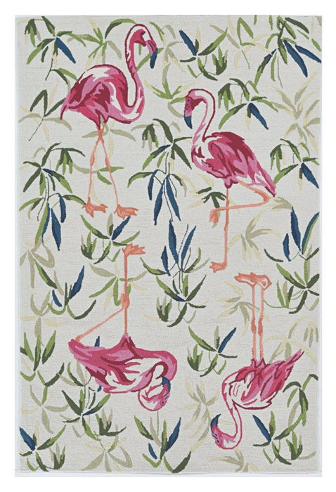 8' x 10' Hand Hooked Flamingo Indoor Area Rug - Ivory Pink