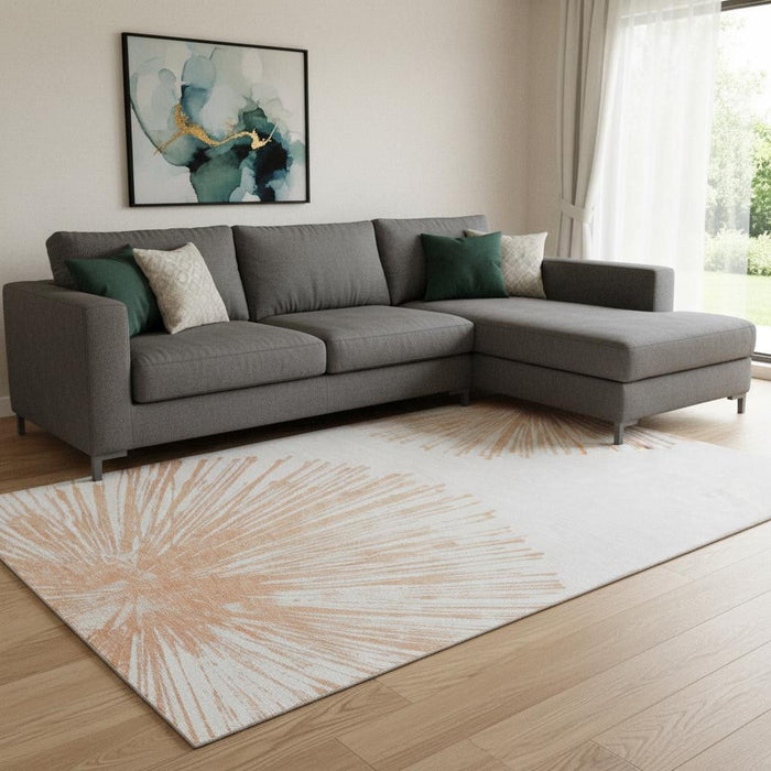 10' X 14' Abstract Washable Area Rug With UV Protection (653554) - Salmon / Ivory