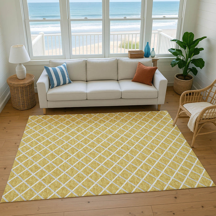 9' X 12' Geometric Washable Area Rug With UV Protection - Gold And Ivory