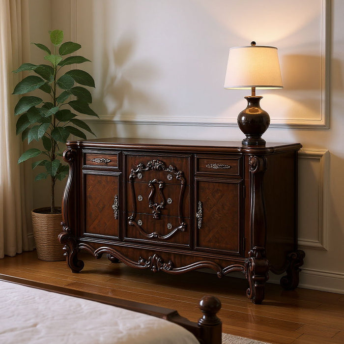 Solid Wood Five Drawer Combo Dresser - Cherry Oak