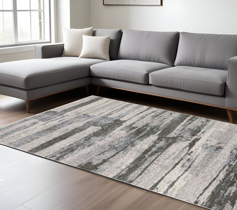 10' X 13' Abstract Area Rug With Fringe - Gray And Ivory