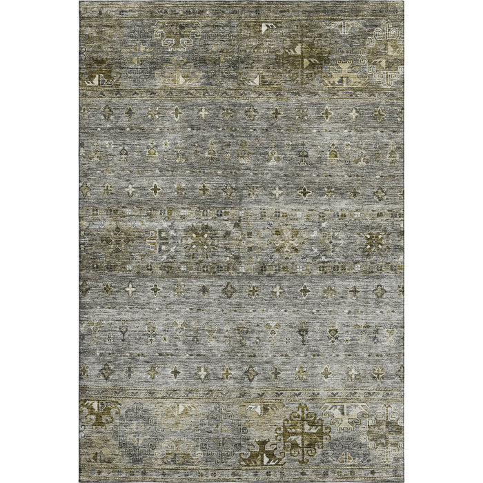 10' X 14' Tribal Washable Area Rug With UV Protection (688540) - Pewter / Olive Green / Beige