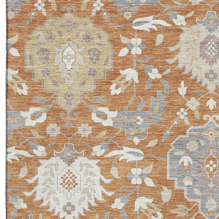 10' X 14' Damask Washable Area Rug With UV Protection (680535) - Copper / Gray / Ivory