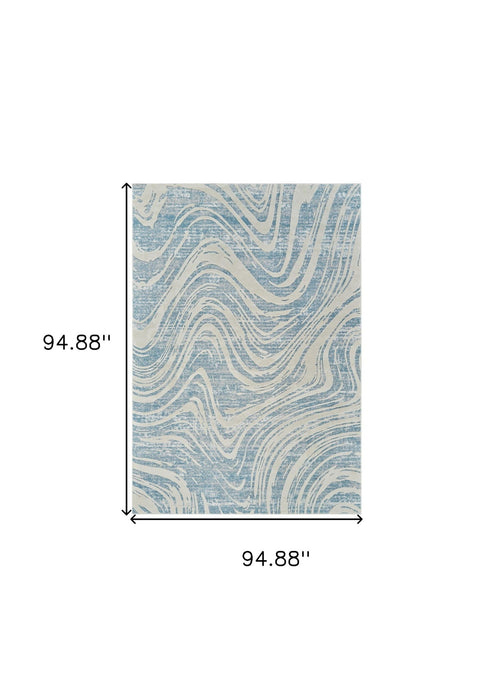 7.9' x 7.9' Abstract Distressed Area Rug - Blue And Beige