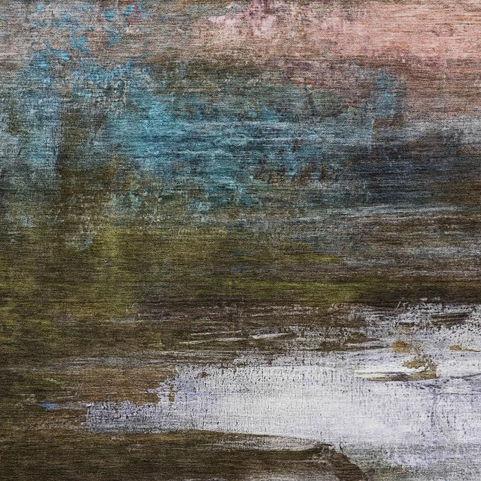 10' X 14' Abstract Washable Area Rug With UV Protection (714667) - Brown / Teal