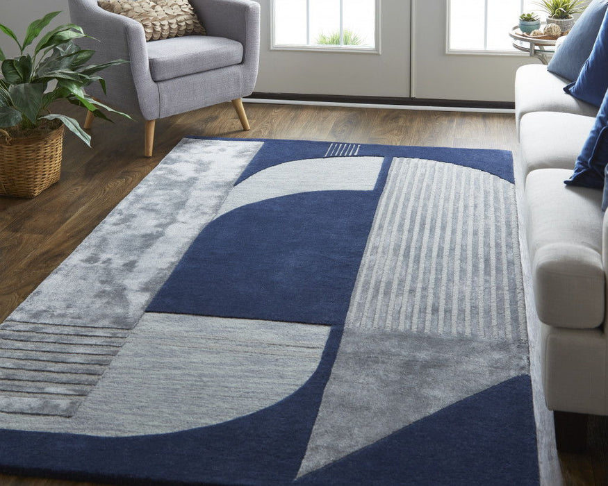 8' x 10' Wool Geometric Tufted Handmade Area Rug - Blue And Silver