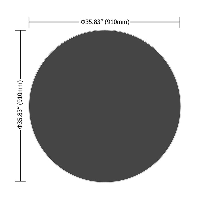 Black 36-inch round tempered glass table top with polished edges, 1/4 inch thick, by Giga, designed for modern dining or workspace surfaces.