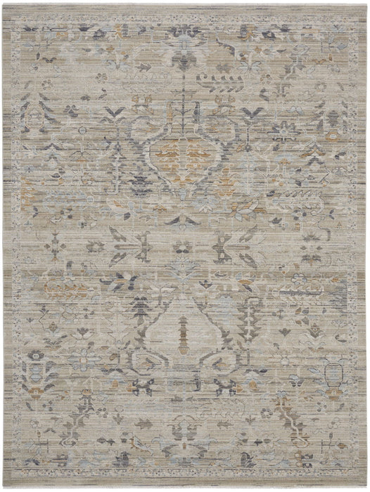 10' X 14' Floral Distressed Area Rug With Fringe (546448) - Ivory / Black / Taupe