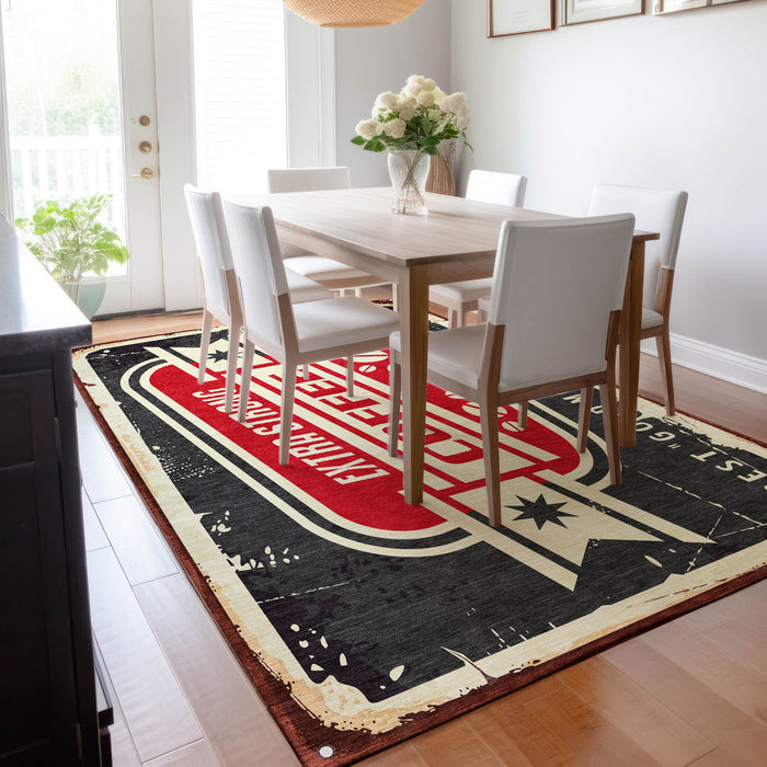 8' X 10' Geometric Washable Area Rug With UV Protection - Midnight