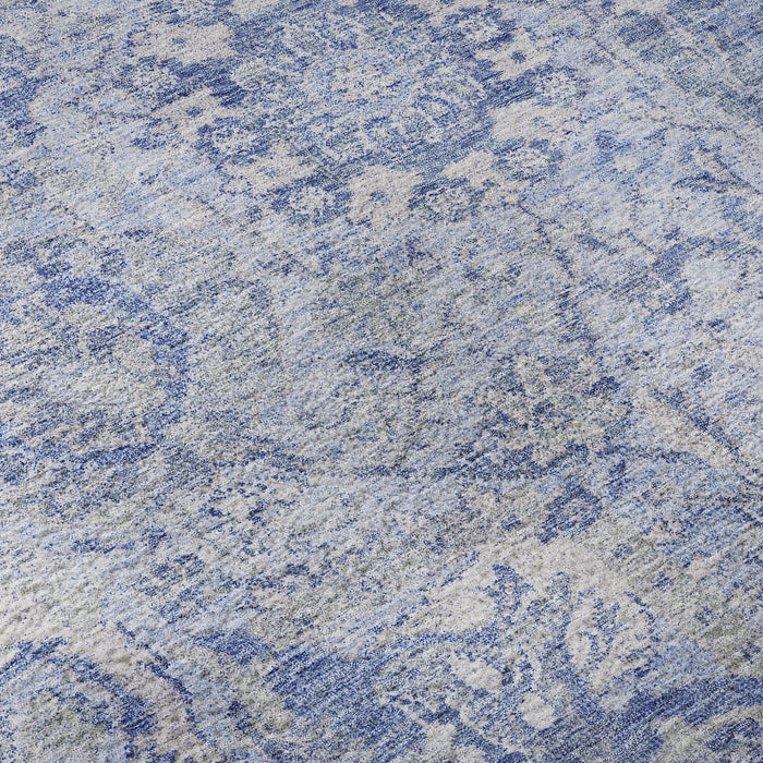 10' X 14' Damask Washable Area Rug With UV Protection (684346) - Sky Blue / Gray / Ivory