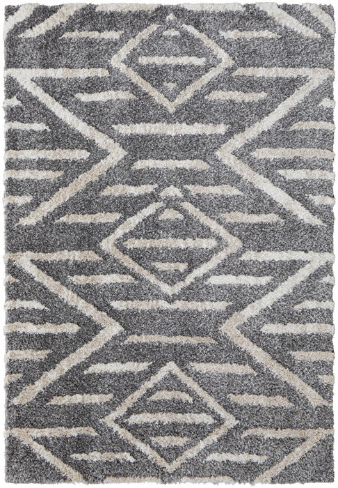 7.9' x 10' Geometric Power Loom Stain Resistant Area Rug - Gray And Ivory
