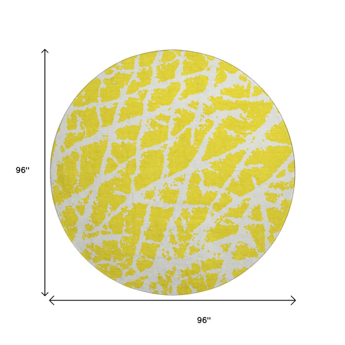 8' Abstract Washable Round Rug With UV Protection (646599) - Yellow / Ivory