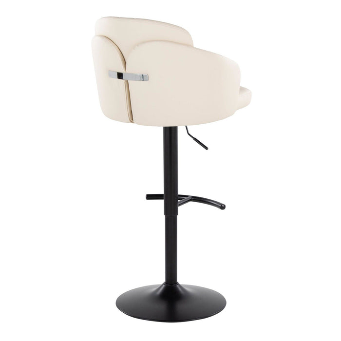 Dahlia - Adjustable Barstool With Swivel (Set of 2) - Black Metal And Cream Faux Leather With Rounded T Footrest