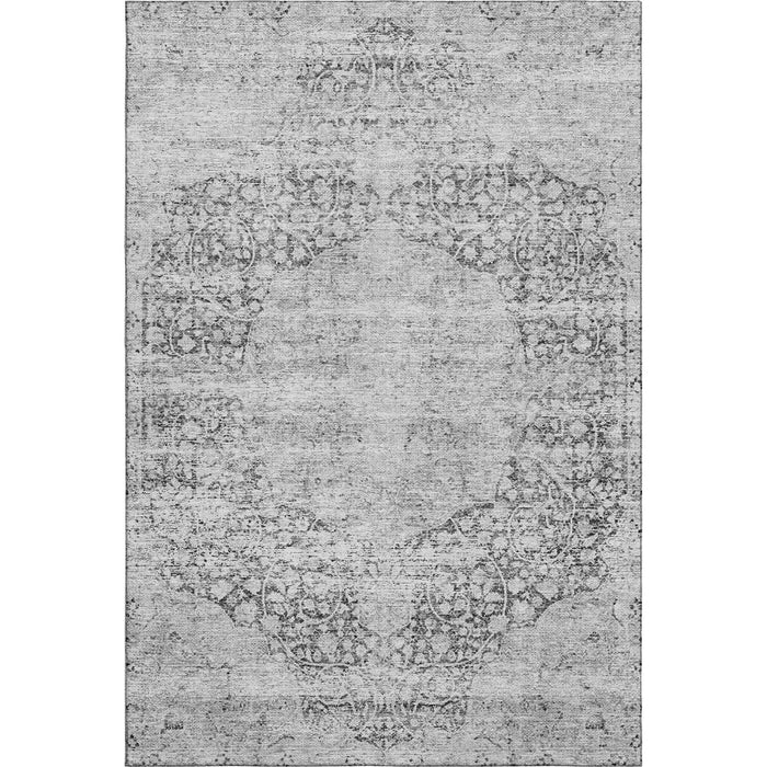 10' X 14' Medallion Washable Area Rug With UV Protection (686771) - Gray / Silver