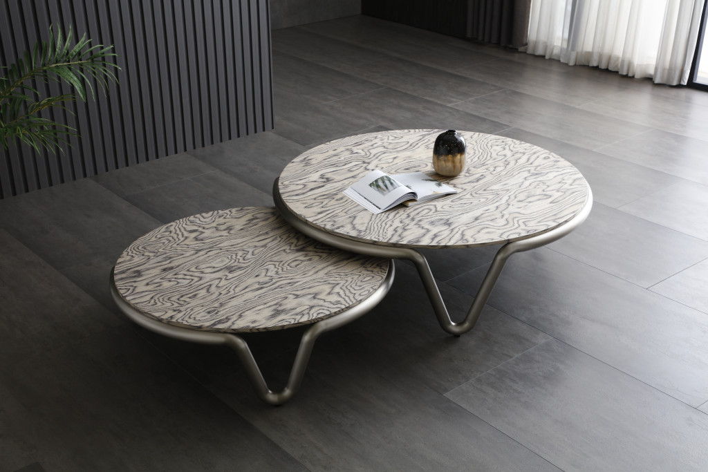 55" Stainless Steel Round Coffee Table - Gray / Silver