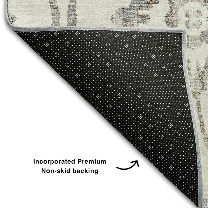 10' X 14' Floral Washable Area Rug With UV Protection (669060) - Ivory / Beige
