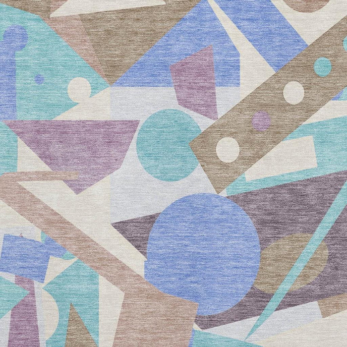 10' X 14' Geometric Washable Area Rug With UV Protection (697398) - Coffee / Purple / Teal