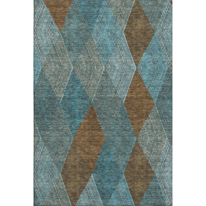 10' X 14' Geometric Washable Area Rug With UV Protection (676230) - Teal / Brown
