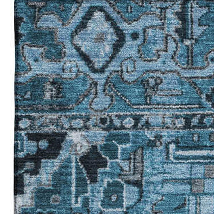 10' X 14' Oriental Washable Area Rug With UV Protection (649702) - Blue / Ivory