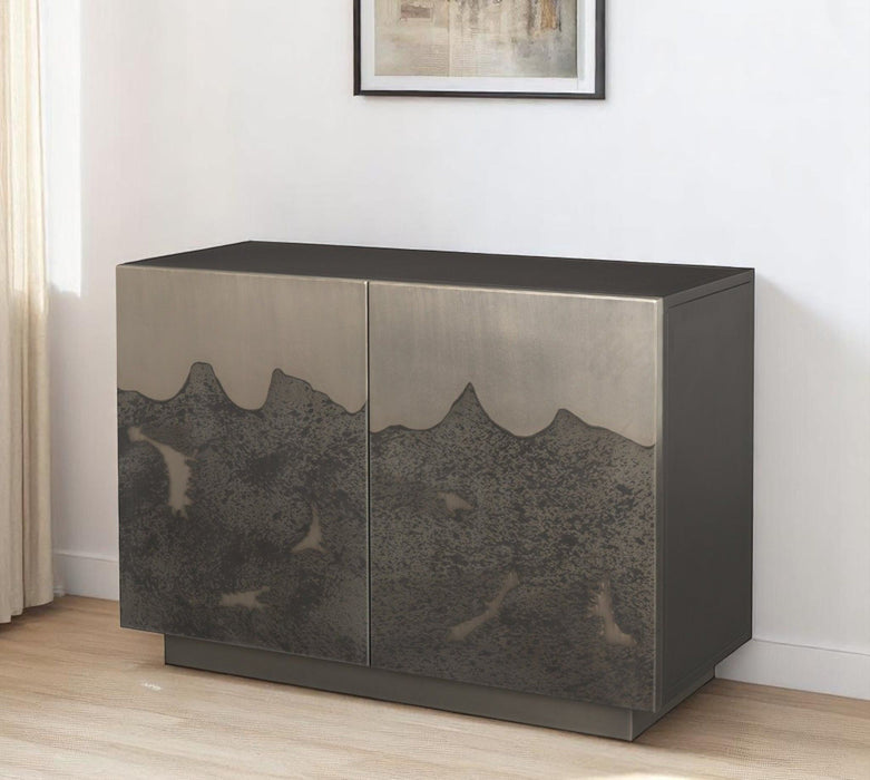 30" Distressed Metal Texture Door Accent Cabinet With Two Doors - Gray