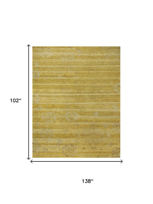 9' X 12' Striped Hand Knotted Area Rug (744337) - Gold / Yellow