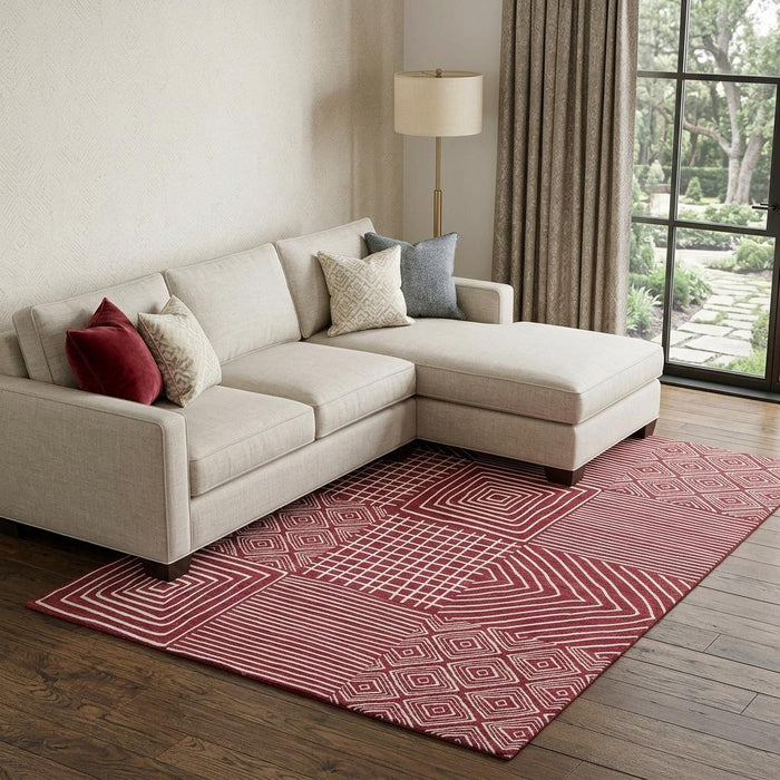 10' X 14' Geometric Washable Area Rug With UV Protection (681893) - Burgundy / Ivory