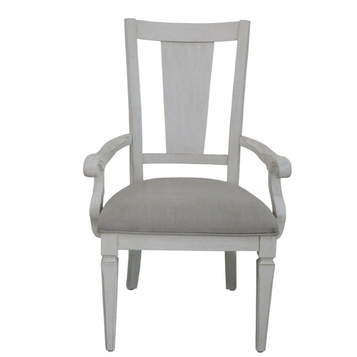 Upholstered Linen Solid Wood Open Back Dining Arm Chairs (Set of 2) - Light Gray