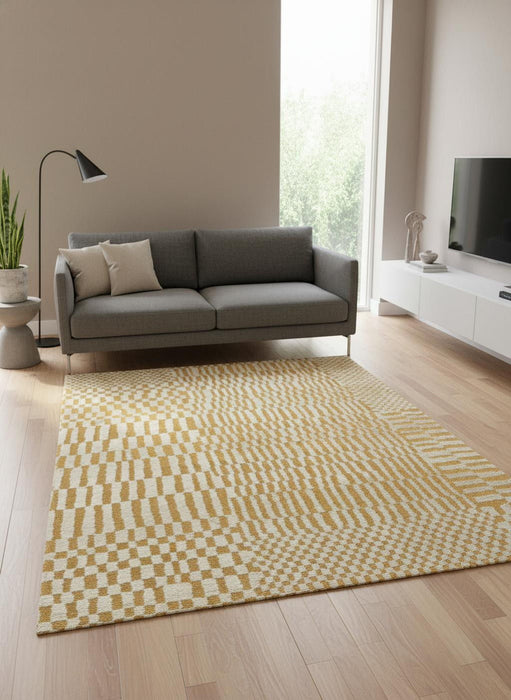 8' Geometric Berber Washable Round Rug With UV Protection (610094) - Gold / Beige