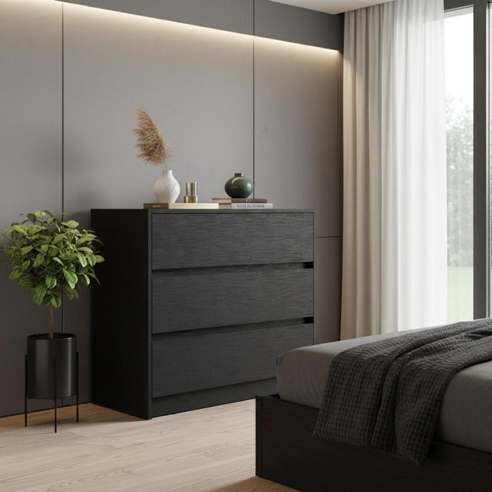 Wood Three Drawer Dresser - Black