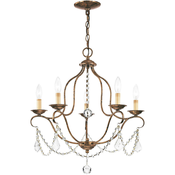 24" Five Light Dimmable Chandelier With Shades - Bronze