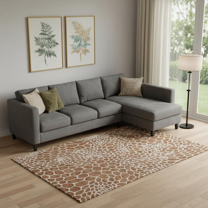 10' X 14' Geometric Washable Area Rug With UV Protection (673085) - Rust / Ivory