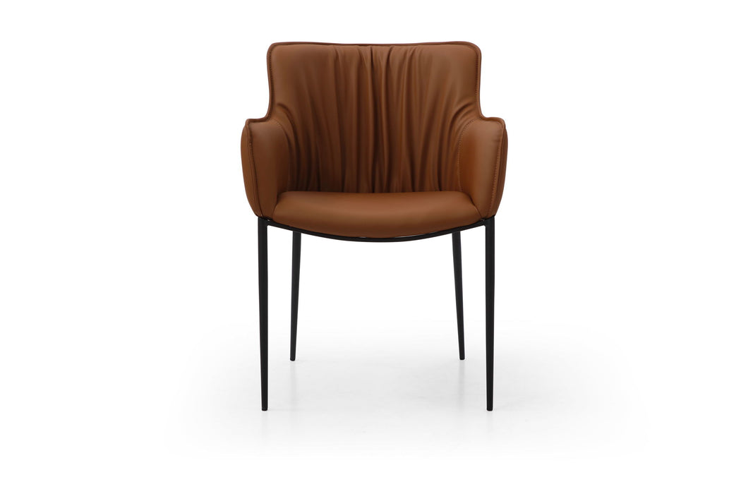 Faux Leather Steel Dining Arm Chair - Brown / Black