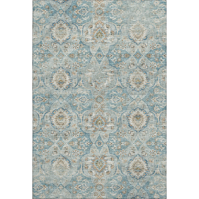 8' X 10' Floral Medallion Distressed Washable Area Rug With UV Protection (644584) - Persian Blue / Coffee / Ivory