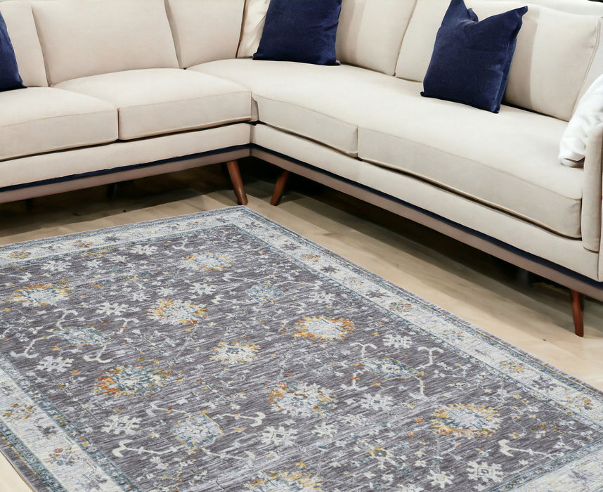 10' x 14' Floral Polyester Area Rug - Gray And Ivory