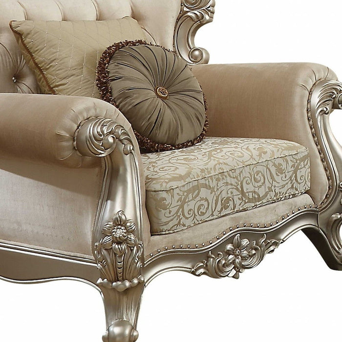 Fabric Damask Chair And A Half And Toss Pillows - Champagne