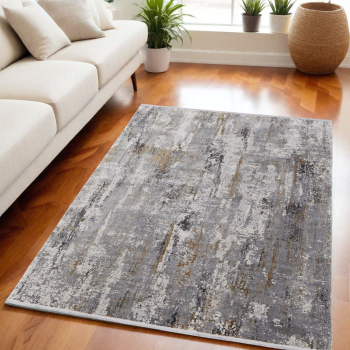 5' X 8' Casual Abstract Power Loom Area Rug With Fringe - Gray