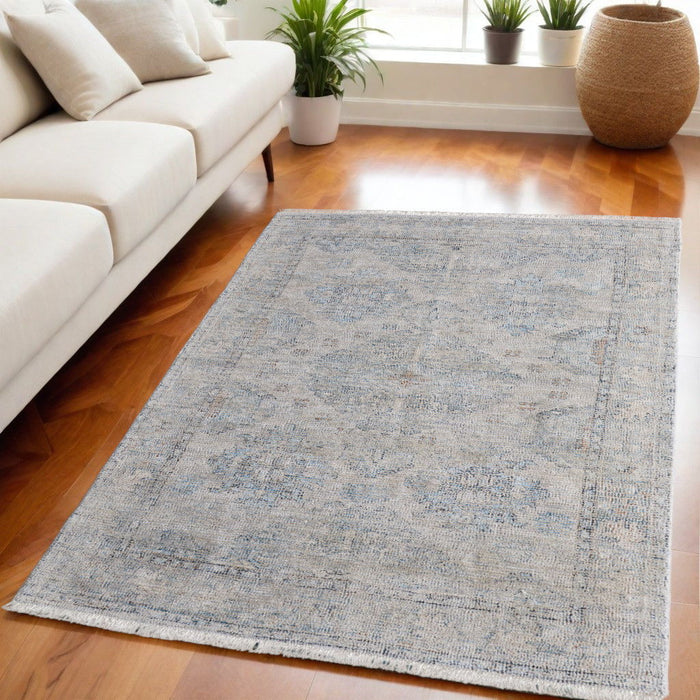 5' X 8' Oriental Hand Woven Distressed Area Rug With Fringe - Gray