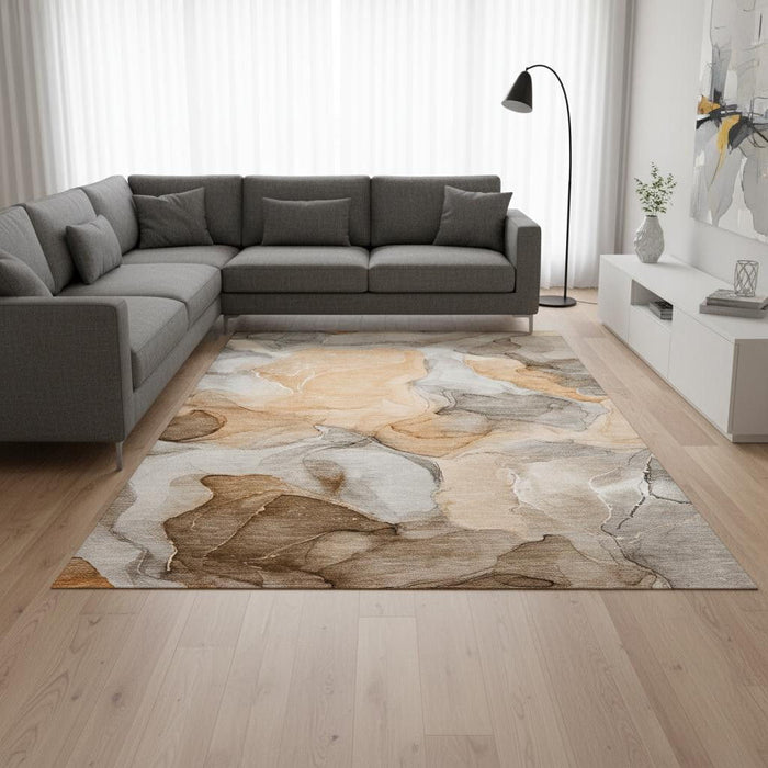 9' X 12' Abstract Washable Area Rug With UV Protection (646733) - Orange / Gray / Ivory