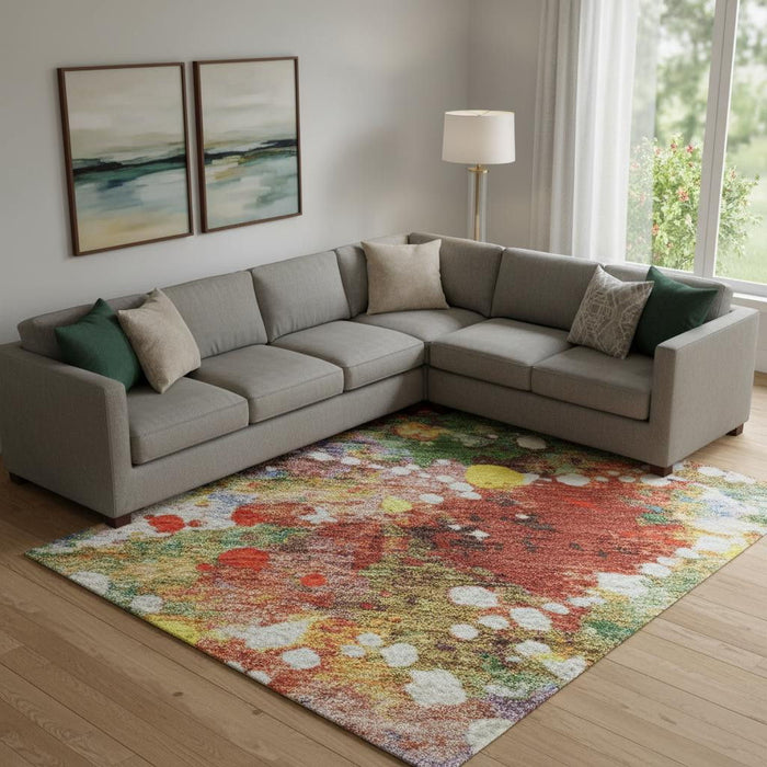 10' X 14' Floral Washable Area Rug With UV Protection (701647) - Ivory / Purple / Yellow