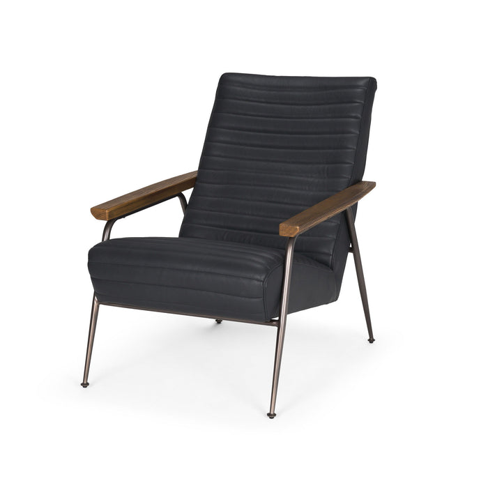 Genuine Leather Metal Arm Chair - Black