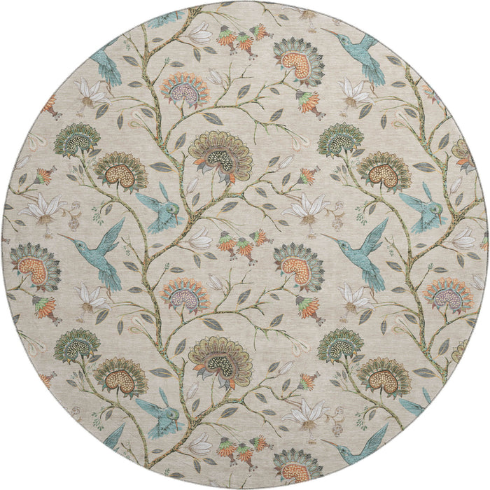 8' Cottage Geometric Washable Round Rug With UV Protection - Beige