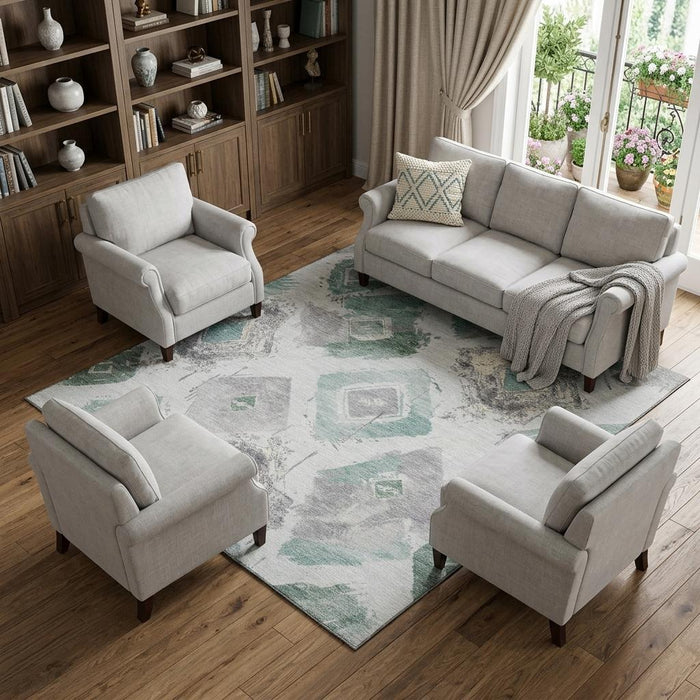 10' X 14' Abstract Geometric Washable Area Rug With UV Protection (696632) - Pale Aqua / Gray / Ivory