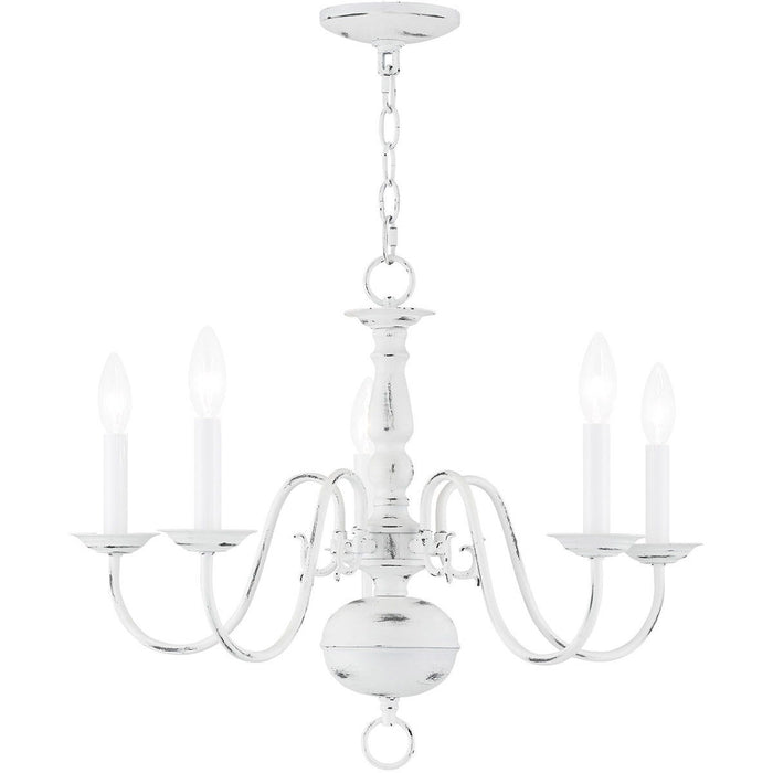 18" Five Light Dimmable Chandelier With Shades - Antiqued White