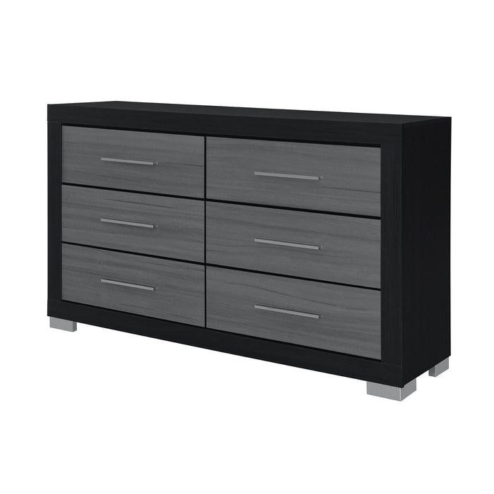63" Wood Six Drawer Double Dresser - Black And Gray