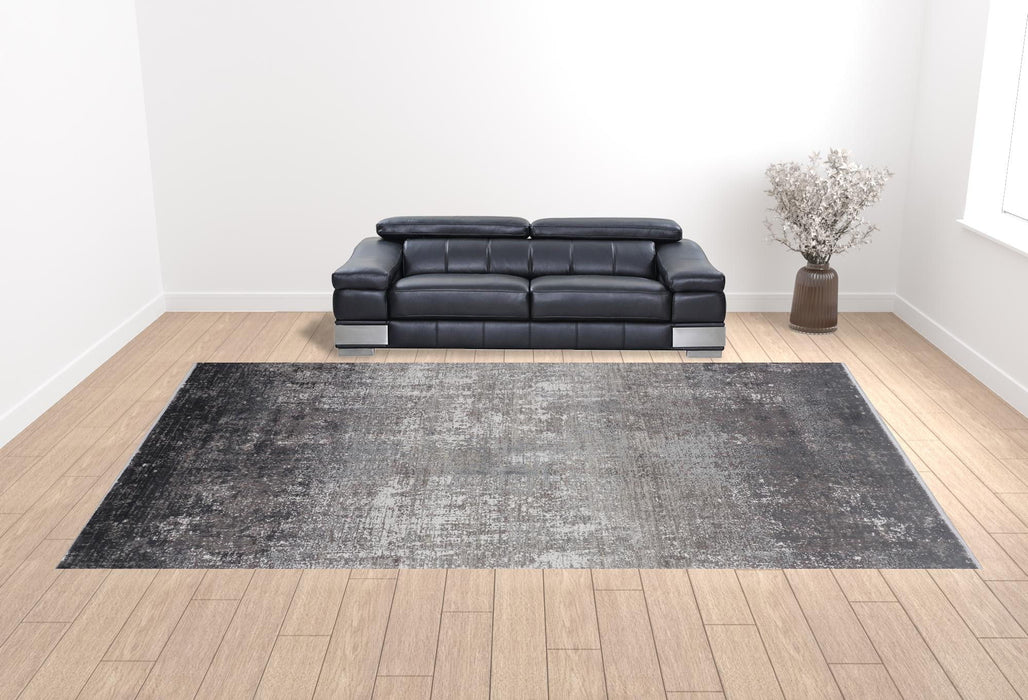 12' x 18' Abstract Power Loom Distressed Area Rug - Gray Black And Silver