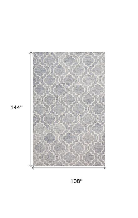 9' x 12' Wool Geometric Tufted Handmade Stain Resistant Area Rug - Blue Gray And Ivory